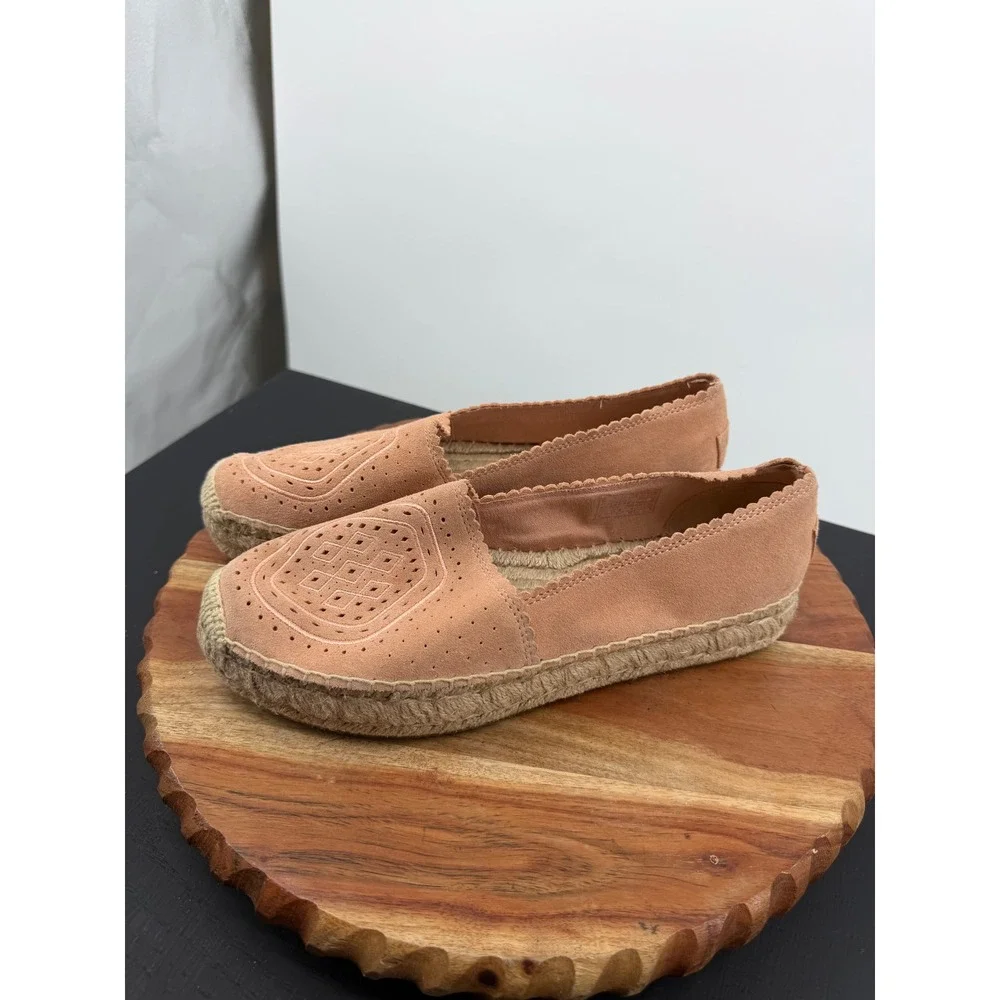 UGG Heidi Espadrille Flat‎ Women 9 Peach Suede Laser Cut Scalloped 1100981